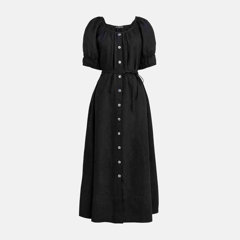 J.Crew Button-up midi dress in linen Natural USA | 10DZXCLUG