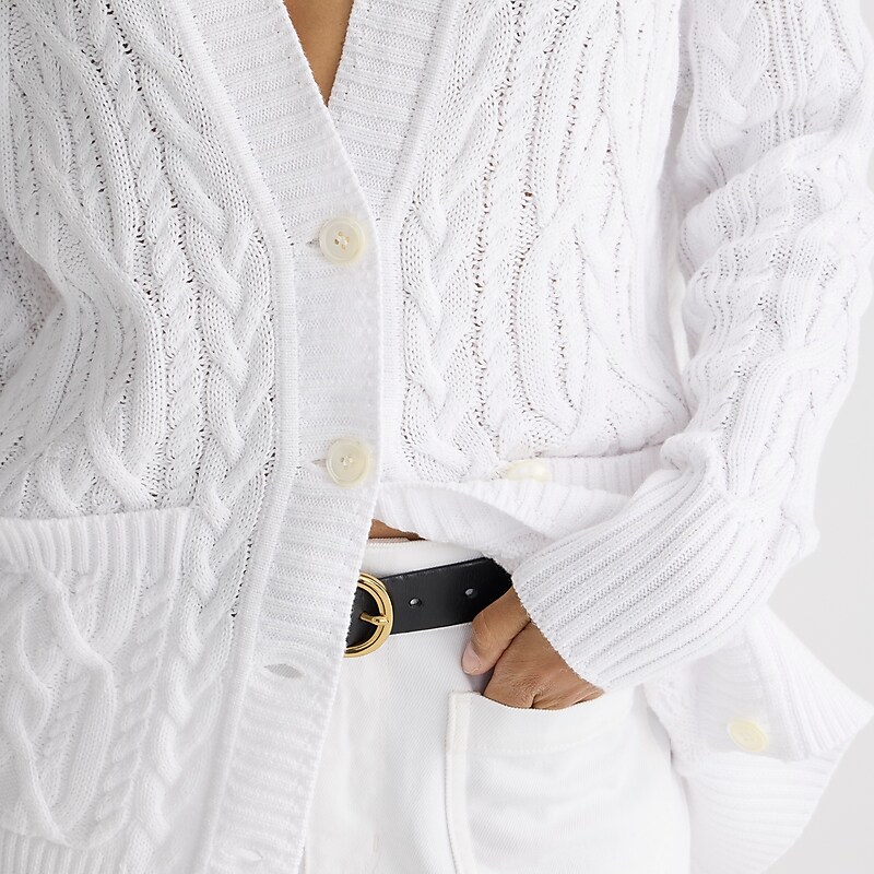 J.Crew Cable-knit cardigan sweater White Factory Promo | 65QKESTIC
