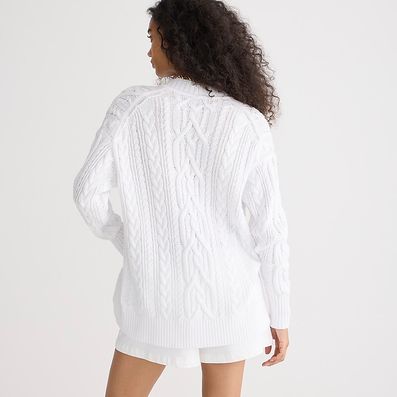 J.Crew Cable-knit cardigan sweater White Factory Promo | 65QKESTIC
