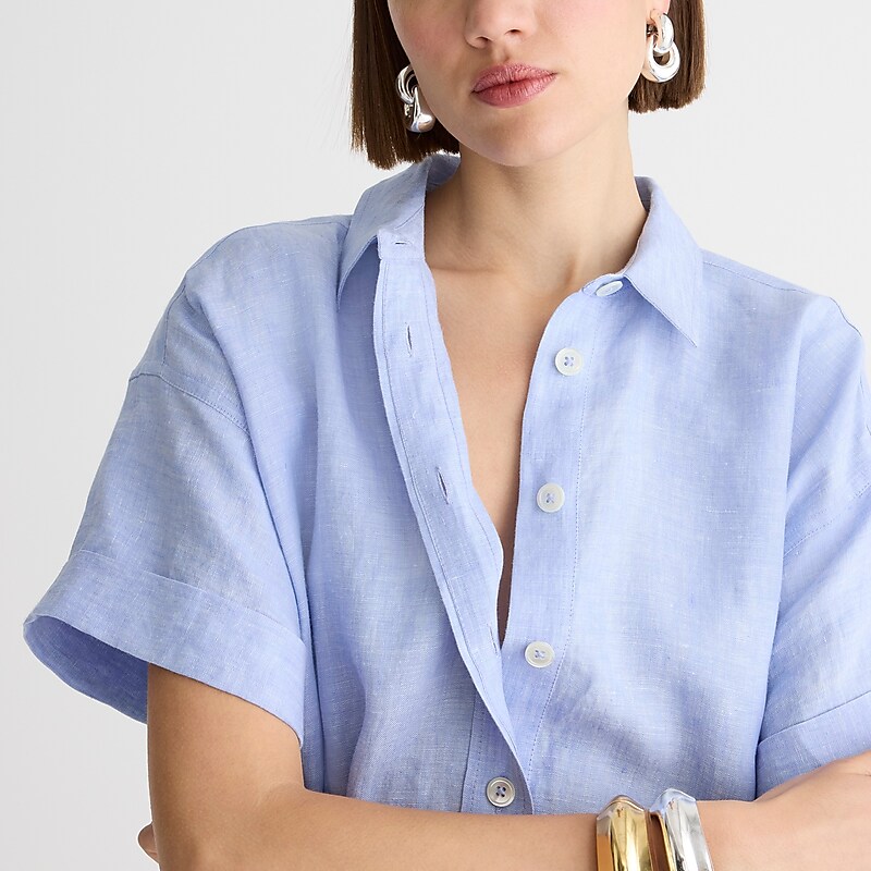 J.Crew Capitaine shirtdress in linen Blue Outlet Online | 76BHVAFQN