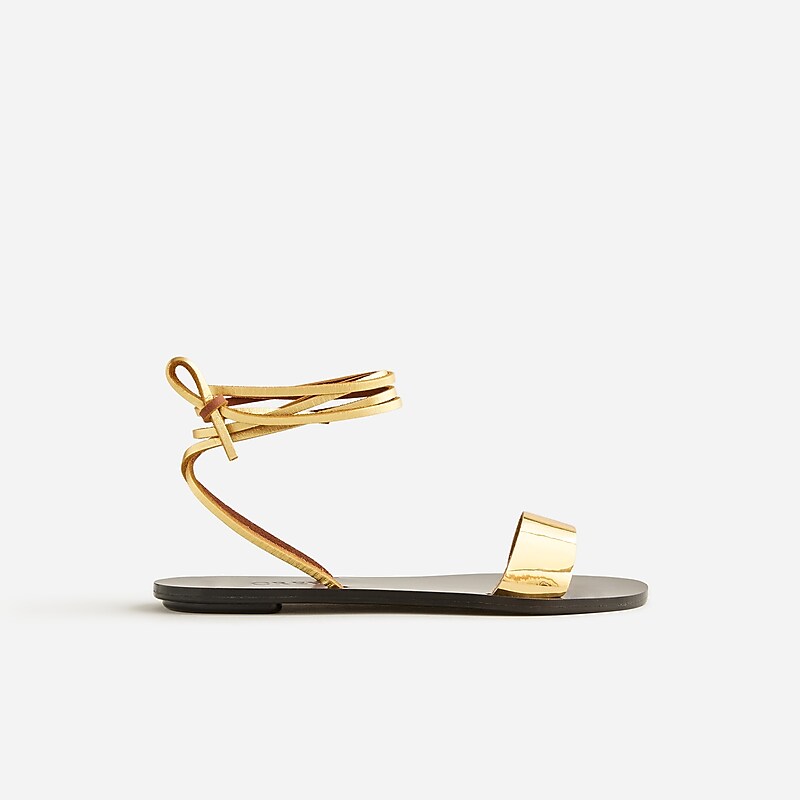 J.Crew Carsen made-in-Italy lace-up sandals in metallic leather Dark Gold Online | 07SZAVYTR