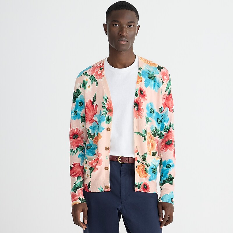 J.Crew Cashmere cardigan sweater in floral print Butter Pink Floral Prin Outlet | 91VNCXZPF