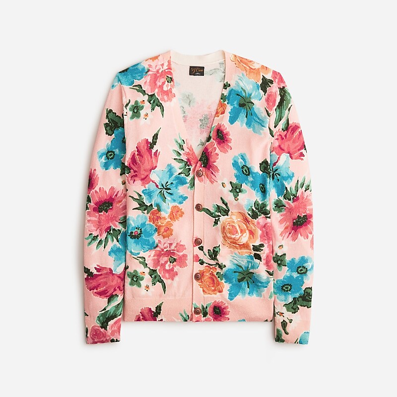 J.Crew Cashmere cardigan sweater in floral print Butter Pink Floral Prin Outlet | 91VNCXZPF