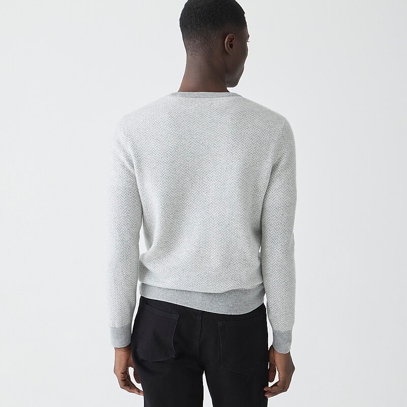 J.Crew Cashmere jacquard crewneck sweater Hthr Grey Ivory Herring Factory Outlet | 54EJOSWPG