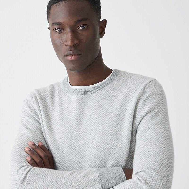 J.Crew Cashmere jacquard crewneck sweater Hthr Grey Ivory Herring Factory Outlet | 54EJOSWPG