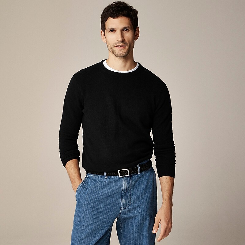 J.Crew Cashmere jacquard crewneck sweater Black Clearance | 38GXPMVLI