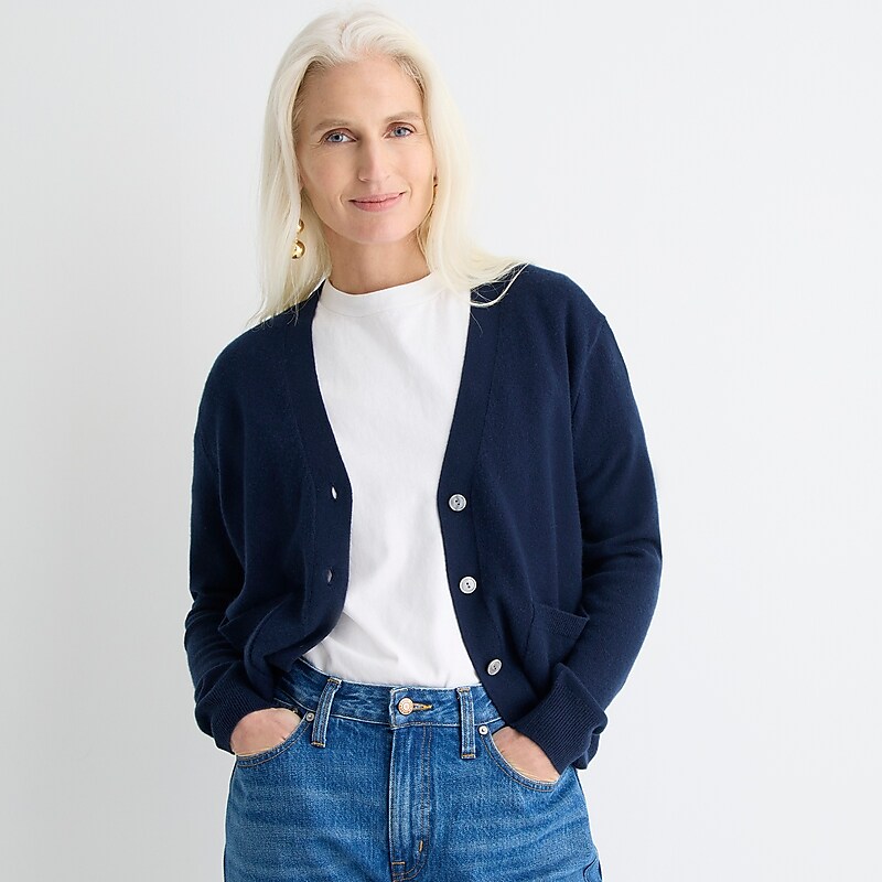 J.Crew Cashmere patch-pocket cardigan sweater Navy Outlet Online | 78HDIEBYN
