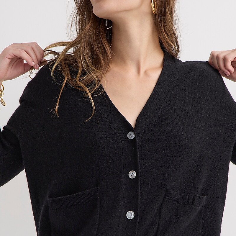 J.Crew Cashmere patch-pocket cardigan sweater Black Sale | 20JYXPWLN