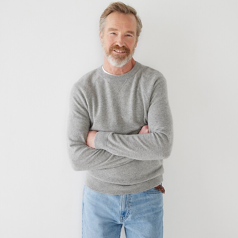 J.Crew Cashmere raglan-sleeve crewneck sweatshirt Hthr Grey Factory Promo | 61WBAPEXG