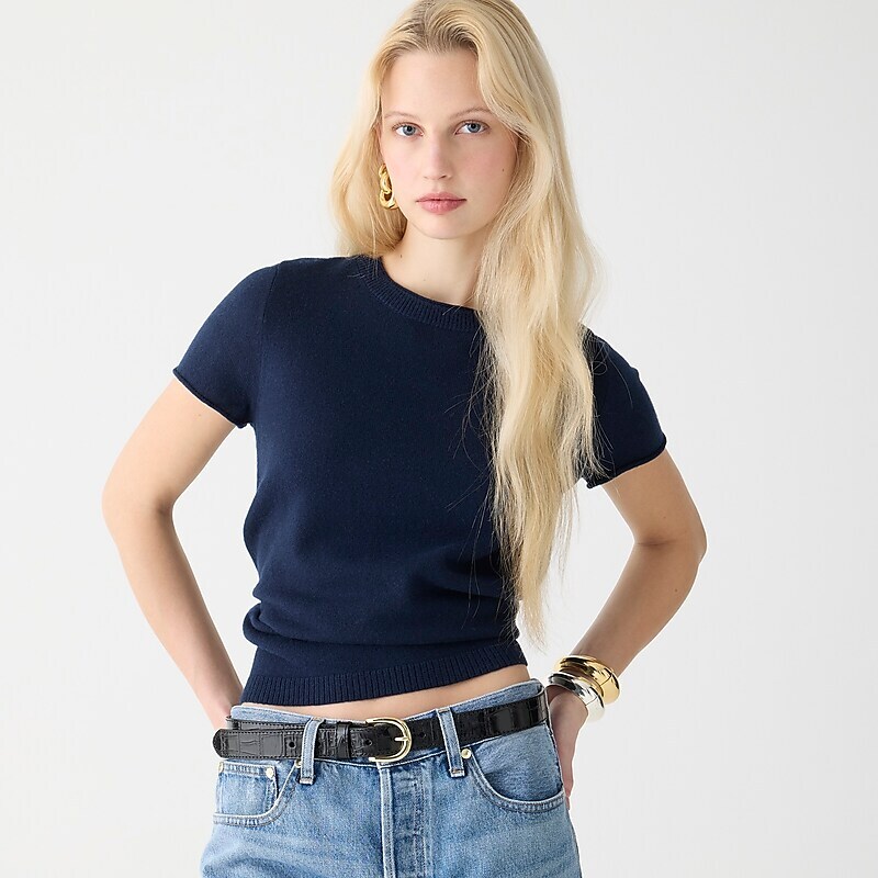 J.Crew Cashmere relaxed T-shirt Navy Factory Outlet | 59IOKGJTS