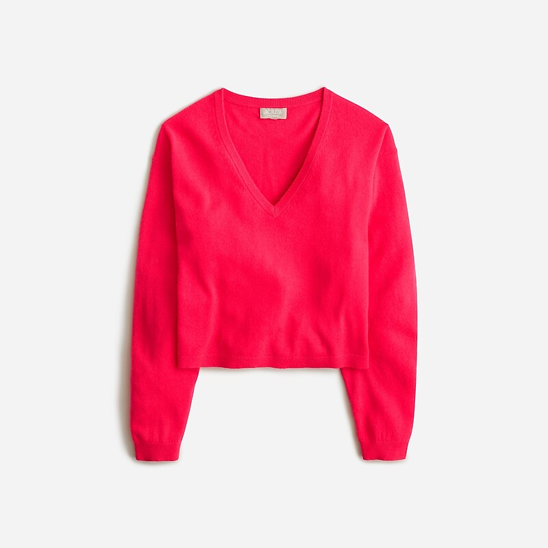 J.Crew Cashmere relaxed cropped V-neck sweater Neon Berry Red USA | 13ORWZXAM