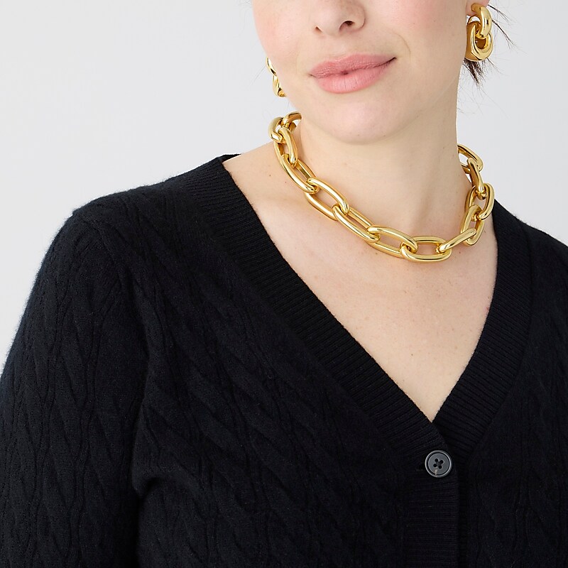 J.Crew Cashmere shrunken cable-knit V-neck cardigan sweater Black Clearance | 43VYGZAEO
