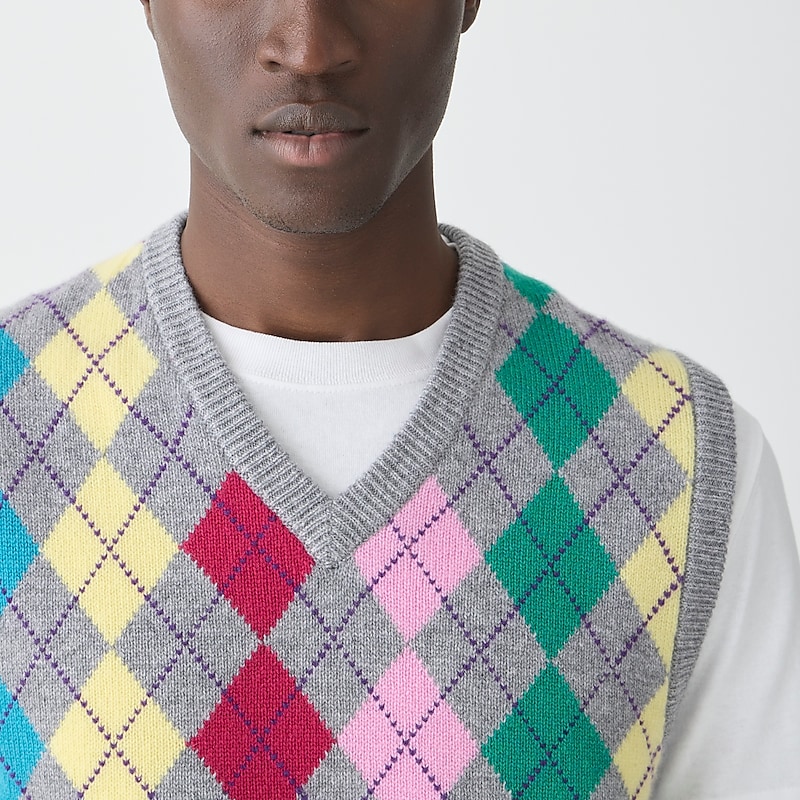J.Crew Cashmere sweater-vest in argyle Hthr Steel Multi Argyle Clearance | 49LVWUHPE