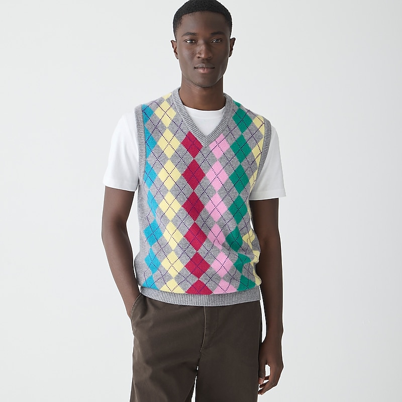 J.Crew Cashmere sweater-vest in argyle Hthr Steel Multi Argyle Clearance | 49LVWUHPE