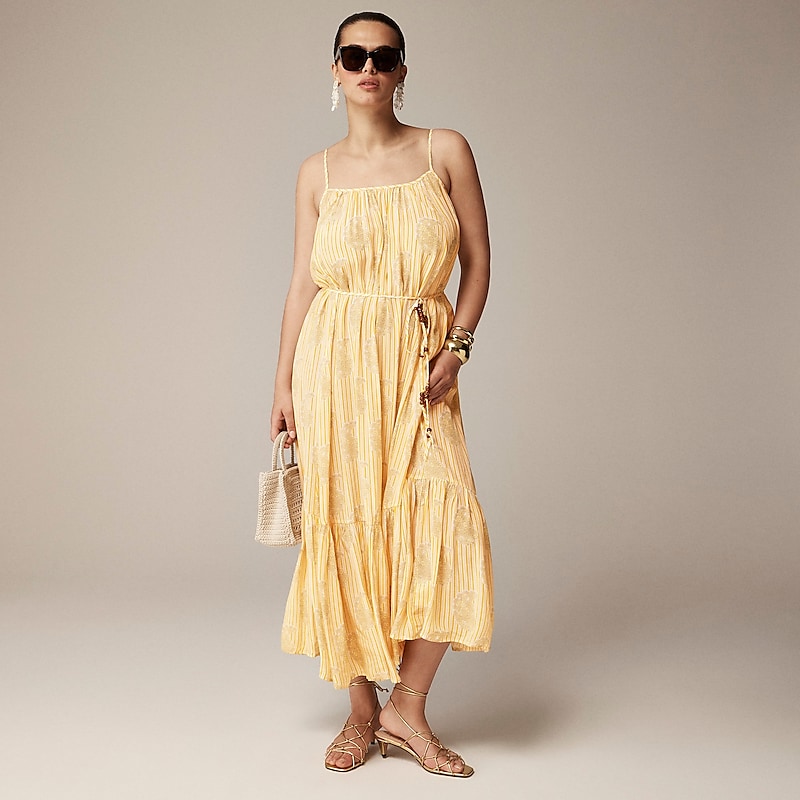 J.Crew Caspia dress crepe de chine Yellow Factory Outlet | 52ZNSMLOY