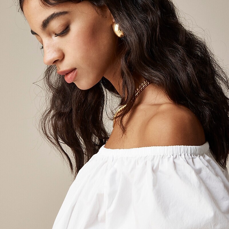 J.Crew Cinched-waist cropped top in cotton poplin White Clearance | 48ETJVKUO