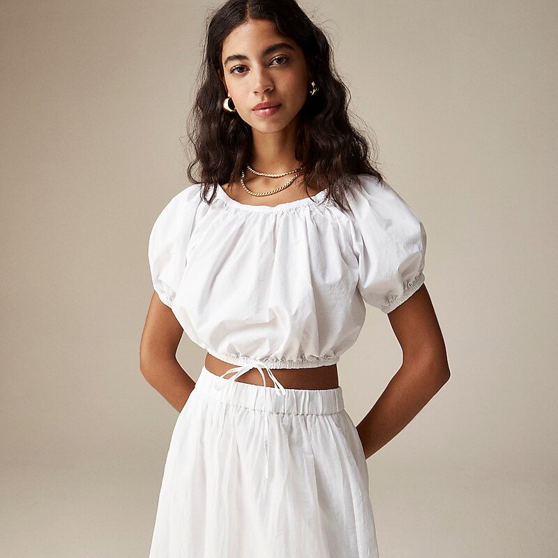 J.Crew Cinched-waist cropped top in cotton poplin White Clearance | 48ETJVKUO
