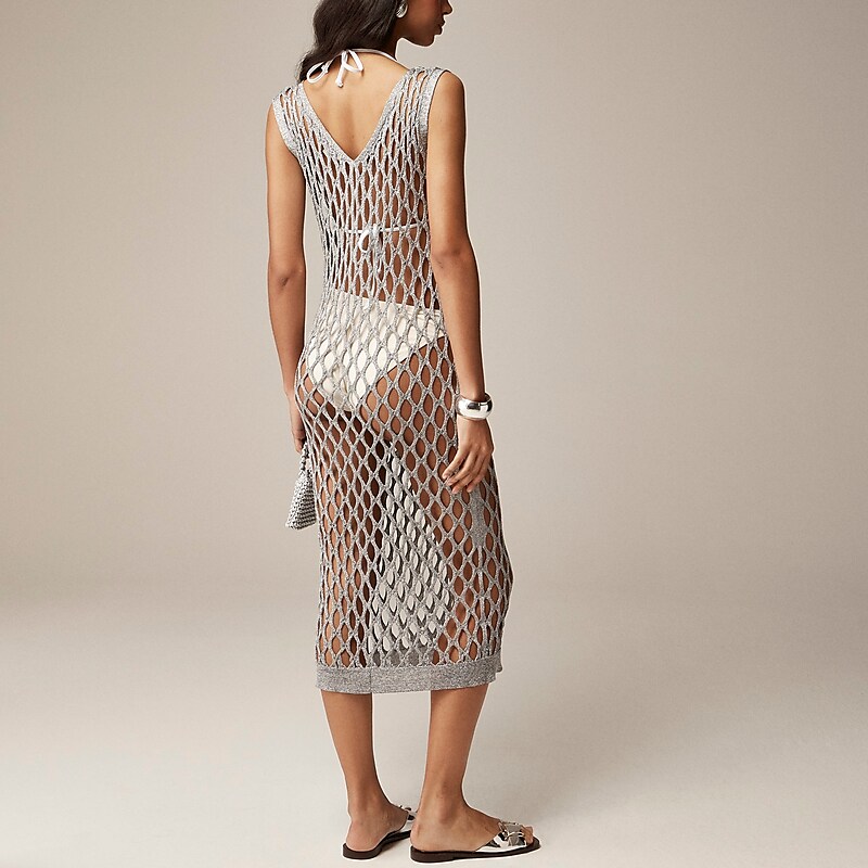 J.Crew Collection crochet sweater-dress in metallic silver Graphite Metallic Factory Outlet | 53BYGJMUE