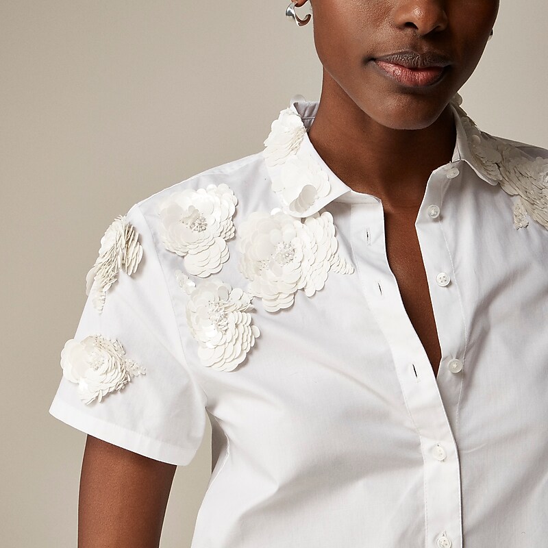 J.Crew Collection cropped button-up shirt with floral appliqués White Clearance | 48ILVZKEP