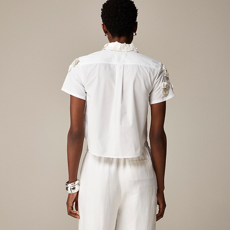 J.Crew Collection cropped button-up shirt with floral appliqués White Clearance | 48ILVZKEP