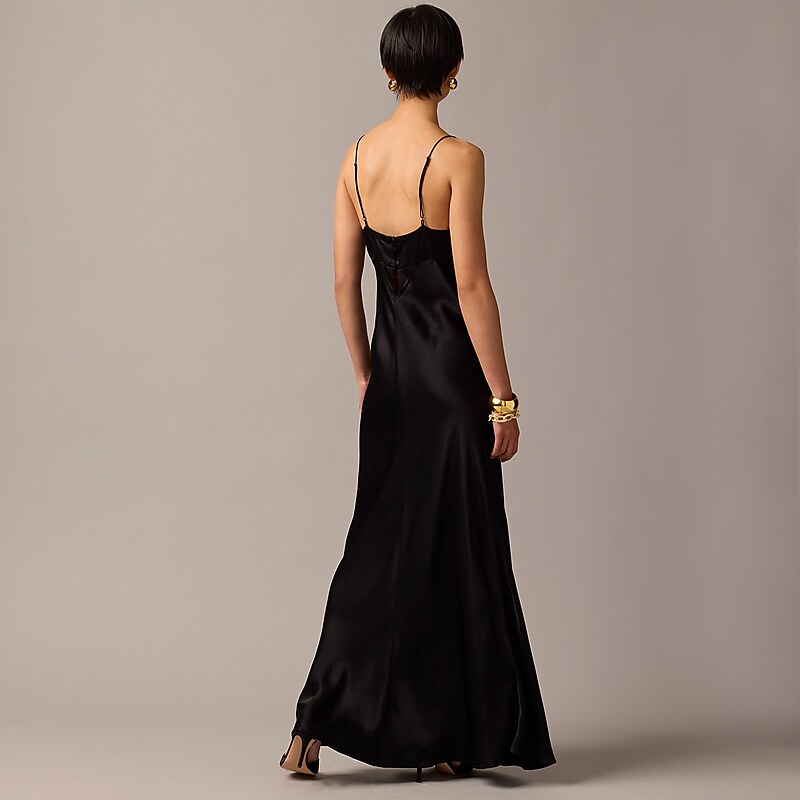 J.Crew Collection full-length V-neck slip dress in luster crepe Black Clearance | 41WMJFYAV