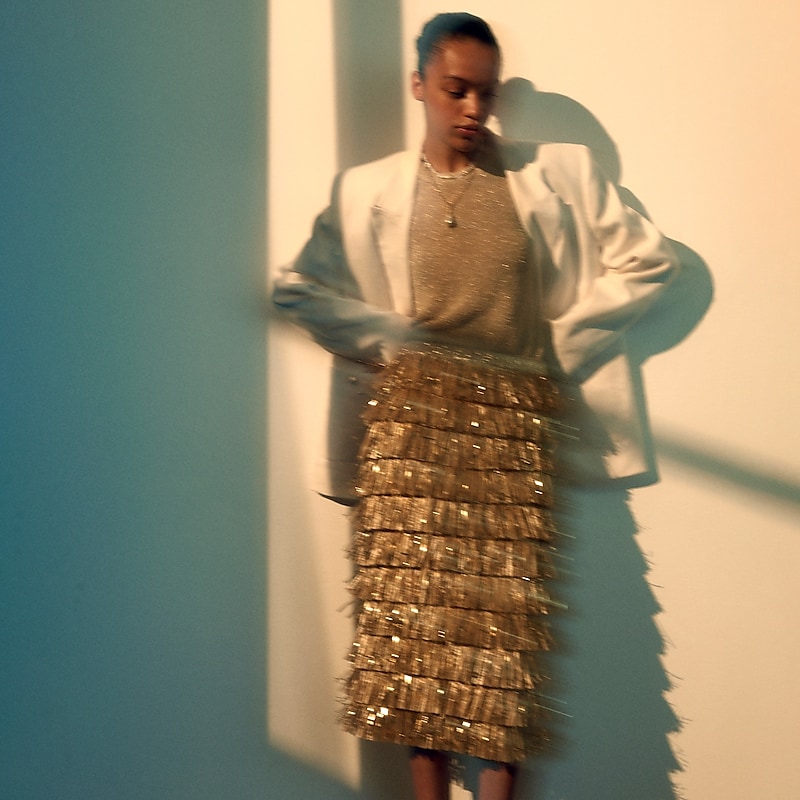 J.Crew Collection raffia-fringe skirt Natural Gold Fringe Outlet Online | 78ISKJMDO