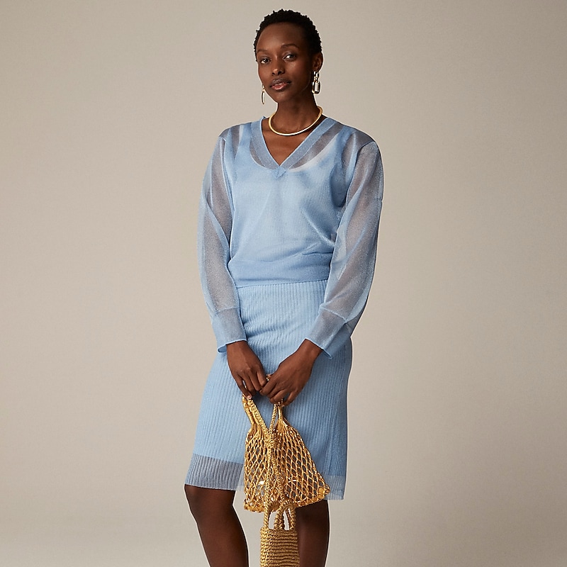 J.Crew Collection sheer V-neck sweater Cerulean Outlet Online | 70YJEKCRB