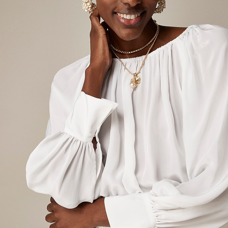 J.Crew Collection sheer gathered top White Sale | 26AJTBMGN