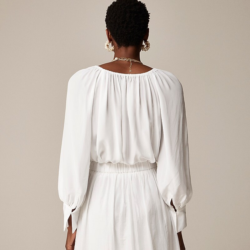 J.Crew Collection sheer gathered top White Sale | 26AJTBMGN