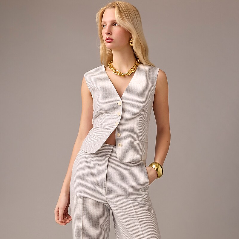J.Crew Collection suit vest in Italian linen blend with Lurex® metallic threads Ivory Grey Lurex Clearance | 30QSIBYKF
