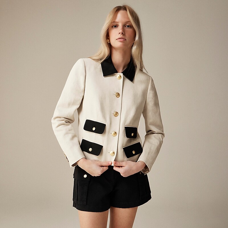 J.Crew Contrast lady jacket in textured linen blend Dried Wheat Factory Promo | 61URFJNAE