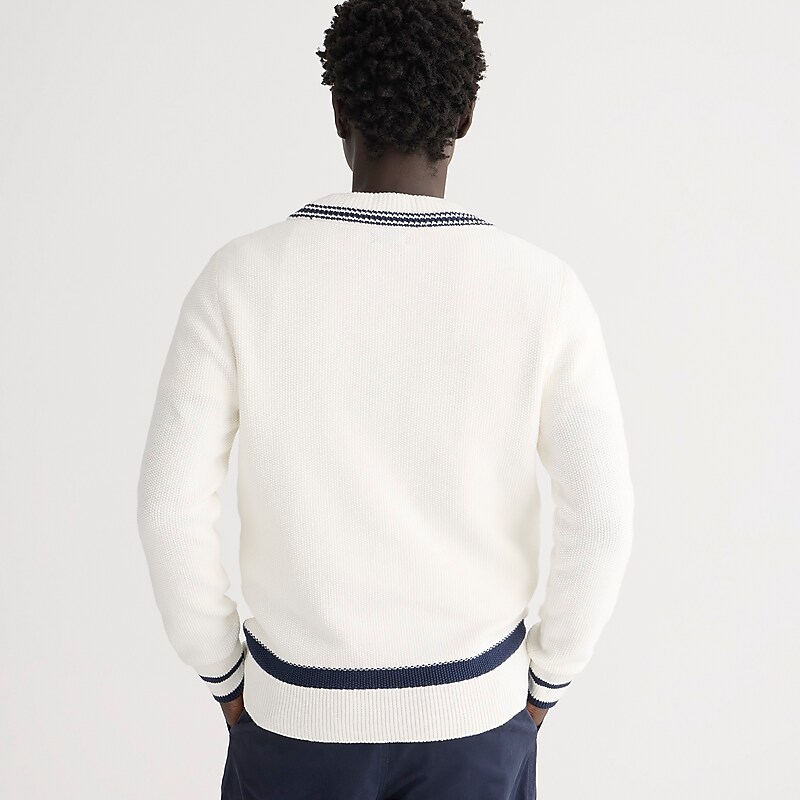 J.Crew Cotton V-neck cricket sweater Sea Salt Navy Stripe Outlet | 92GQSYKIN