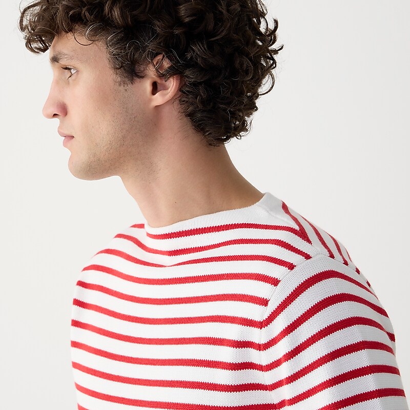 J.Crew Cotton boatneck sweater in stripe Sea Salt Beacon Red Str Sale | 26EUQLXPD