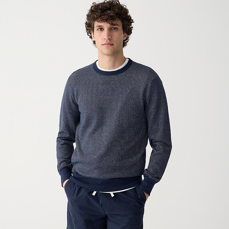 J.Crew Cotton piqué-stitch crewneck sweater Darkest Indigo Natural Sale | 23KSFJREX