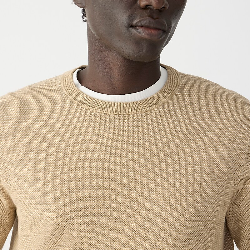 J.Crew Cotton piqué-stitch crewneck sweater Hthr Warm Camel Natural Online | 08RTQNYBX