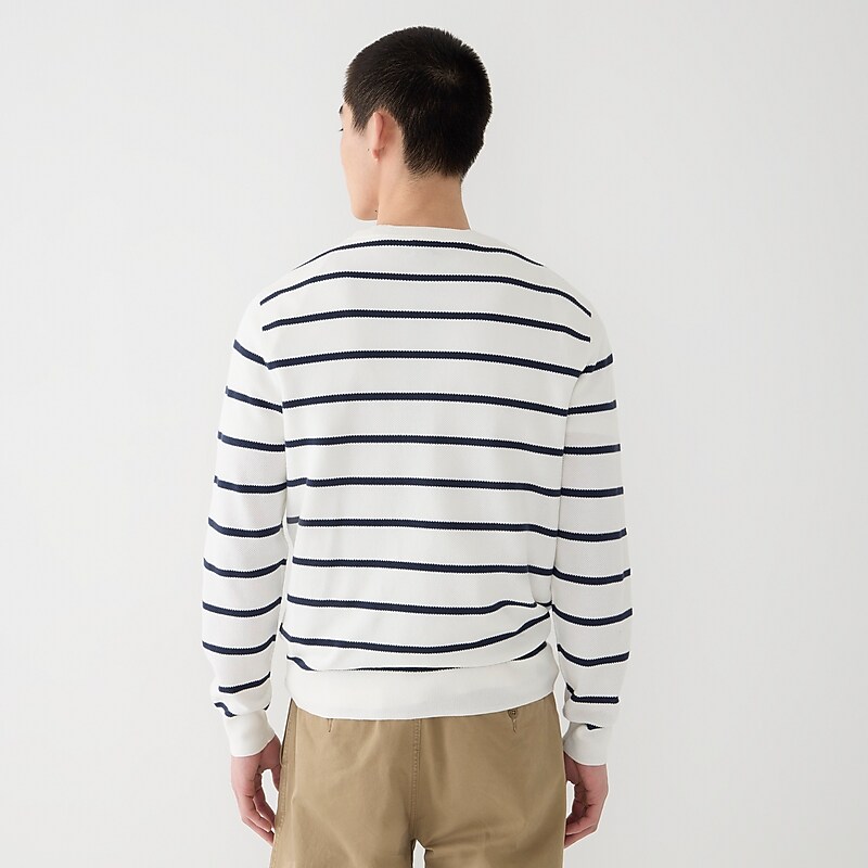 J.Crew Cotton piqué-stitch crewneck sweater Ivory Navy Stripe Online | 87BFEAWDY