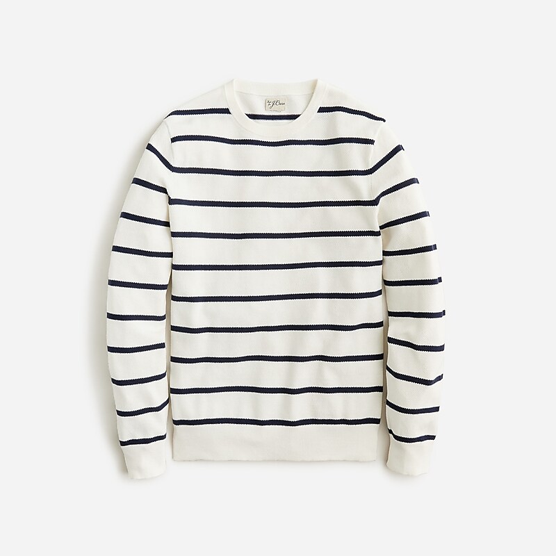 J.Crew Cotton piqué-stitch crewneck sweater Ivory Navy Stripe Online | 87BFEAWDY