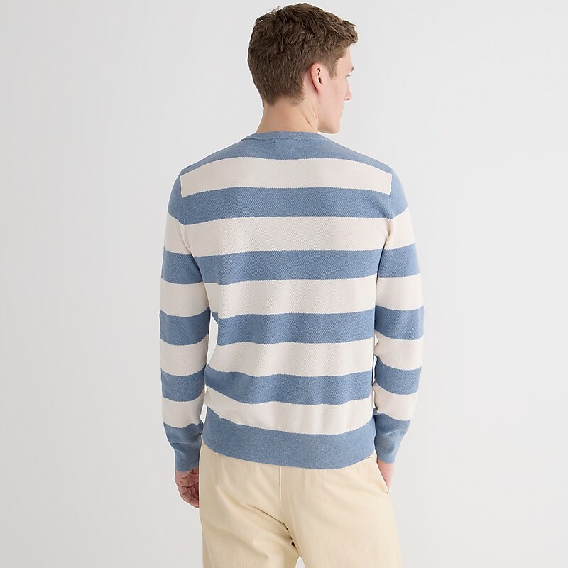 J.Crew Cotton piqué-stitch crewneck sweater Hthr Bluestone Stripe Factory Promo | 62VUFCKDH