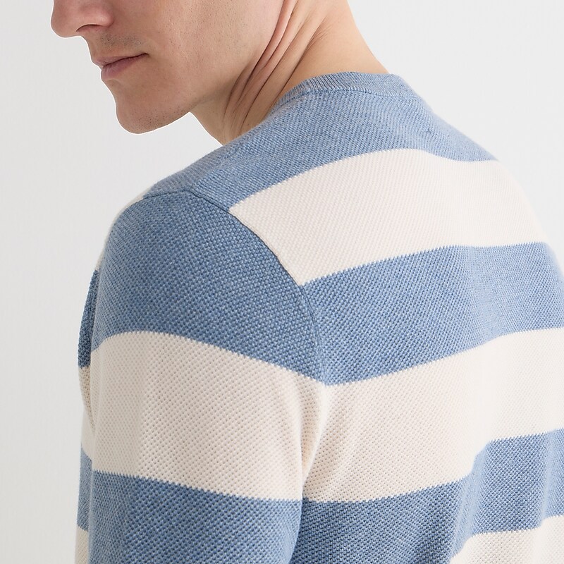 J.Crew Cotton piqué-stitch crewneck sweater Hthr Bluestone Stripe Factory Promo | 62VUFCKDH