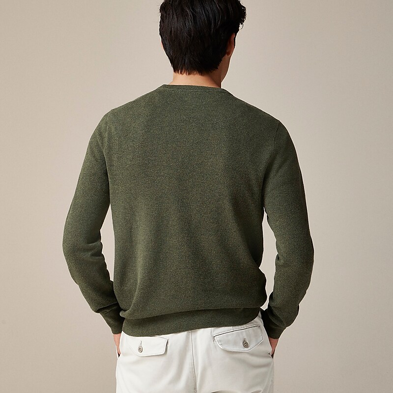 J.Crew Cotton piqué-stitch crewneck sweater Heather Moss USA | 17NCPYGMI