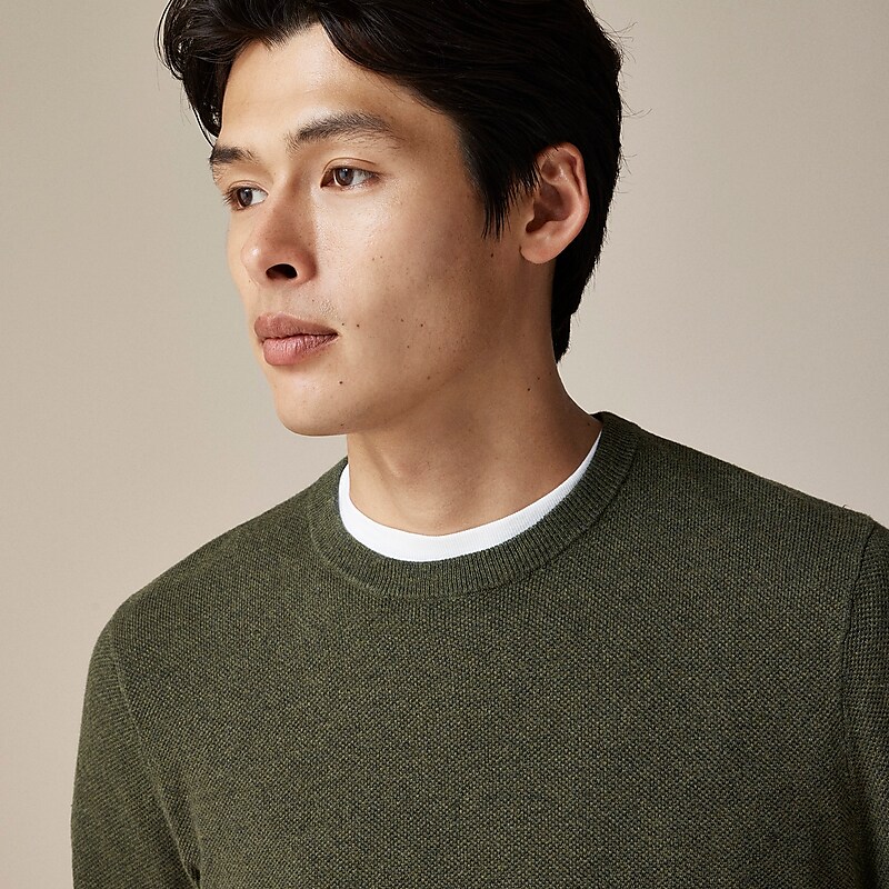 J.Crew Cotton piqué-stitch crewneck sweater Heather Moss USA | 17NCPYGMI