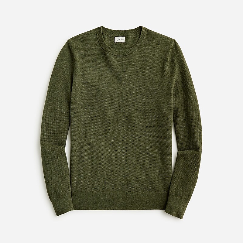 J.Crew Cotton piqué-stitch crewneck sweater Heather Moss USA | 17NCPYGMI