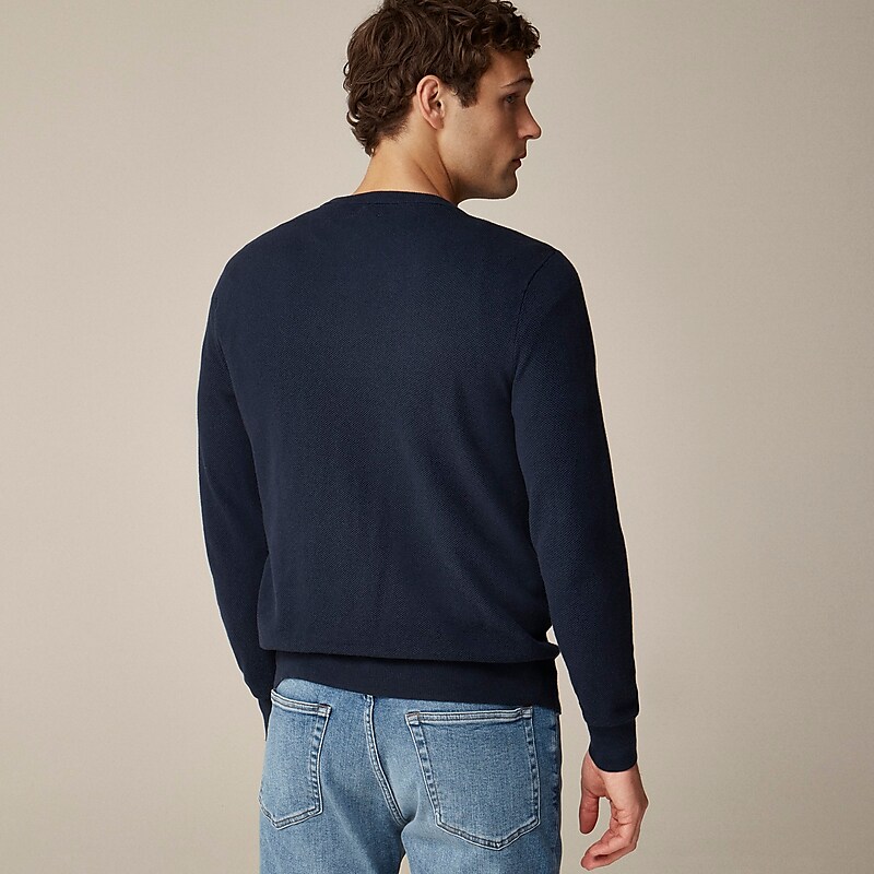 J.Crew Cotton piqué-stitch crewneck sweater Navy Outlet | 93NDWFTEL