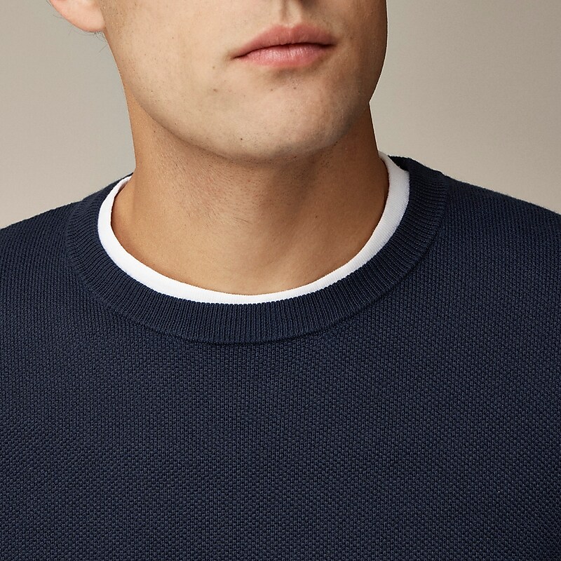 J.Crew Cotton piqué-stitch crewneck sweater Navy Outlet | 93NDWFTEL