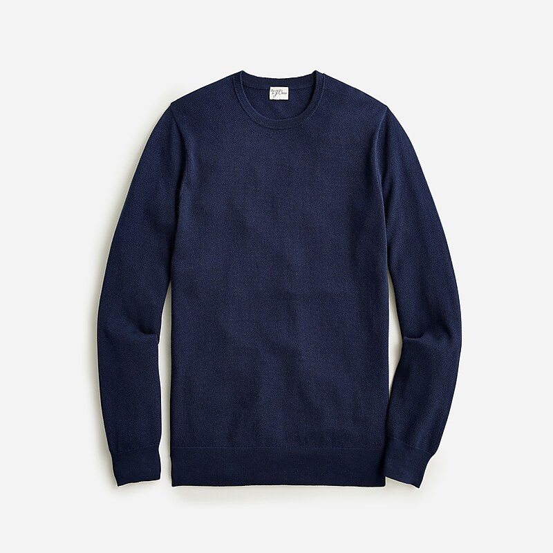 J.Crew Cotton piqué-stitch crewneck sweater Navy Outlet | 93NDWFTEL