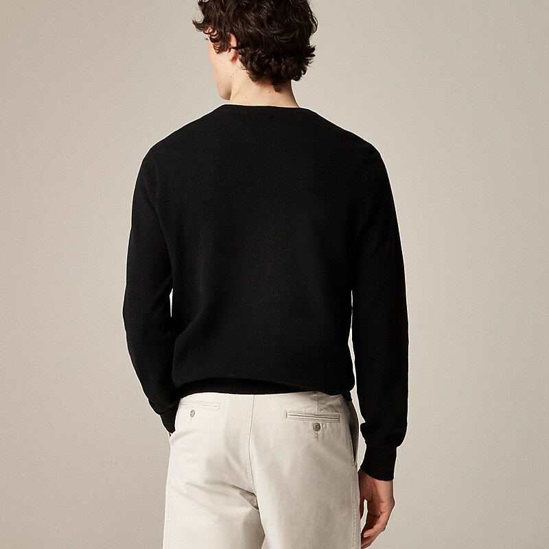 J.Crew Cotton piqué-stitch crewneck sweater Black USA | 19STIPCQD