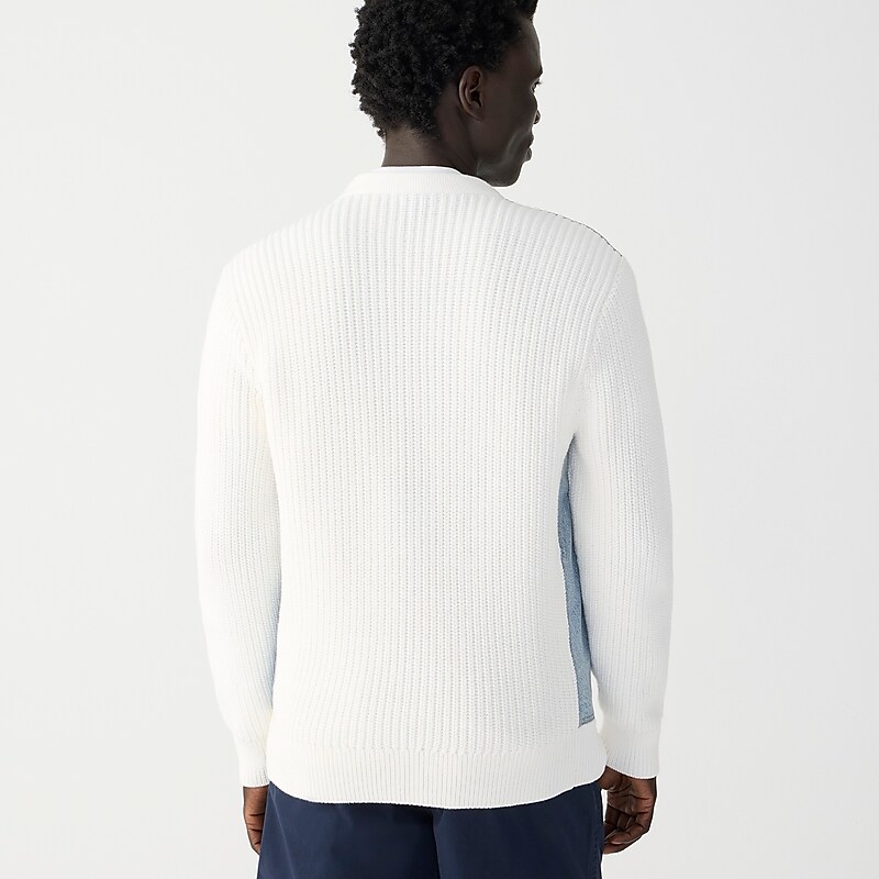 J.Crew Cotton shaker-stitch cardigan sweater with denim panels Blue Factory Outlet | 54OMRWASL