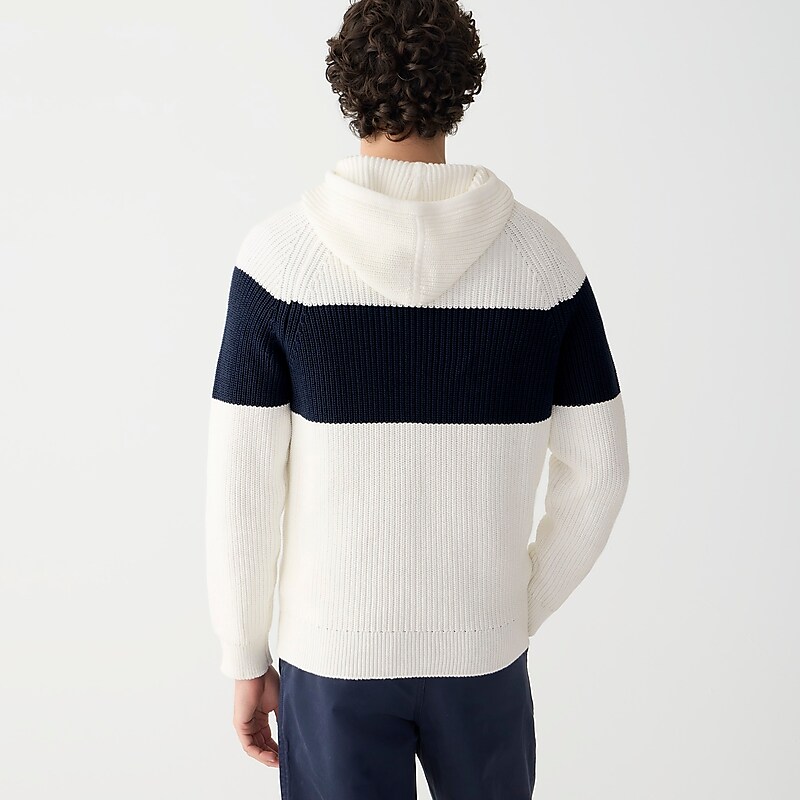 J.Crew Cotton shaker-stitch hooded sweater Sea Salt Darkest Indigo Outlet Online | 73NCEDVAJ