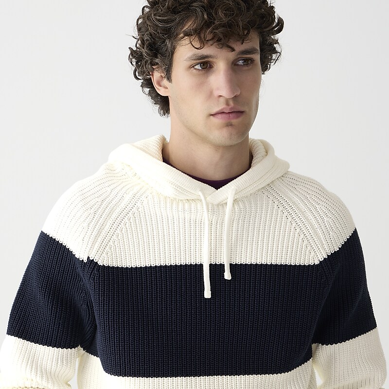 J.Crew Cotton shaker-stitch hooded sweater Sea Salt Darkest Indigo Outlet Online | 73NCEDVAJ