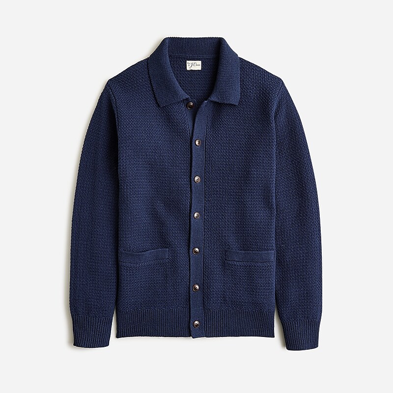 J.Crew Cotton tuck-stitch cardigan-polo sweater Darkest Indigo Outlet Online | 75SEZJRMH